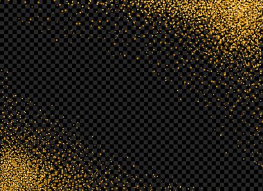 Altın parlayan parçacıklar parlayan kar ve yıldız ışığıyla png veya şeffaf arkaplanda izole edilir. Noel, yeni yıl, doğum günleri ve lüks kartlar için grafiksel kaynaklar. Vektör illüstrasyonu 