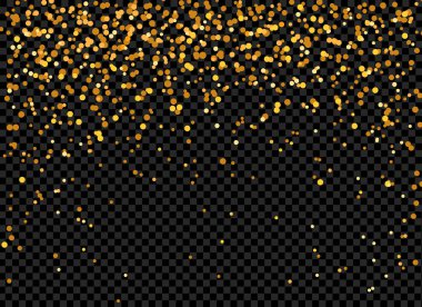 Altın parlayan parçacıklar parlayan kar ve yıldız ışığıyla png veya şeffaf arkaplanda izole edilir. Noel, yeni yıl, doğum günleri ve lüks kartlar için grafiksel kaynaklar. Vektör illüstrasyonu 