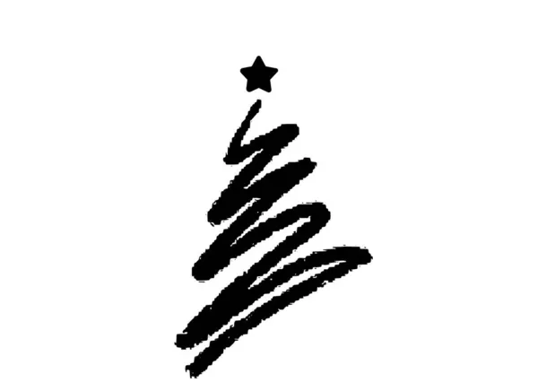 手绘毛笔笔划圣诞树 星形孤立在粉笔或透明背景上 生日和豪华贺卡的图片资源 矢量说明 — 图库矢量图片