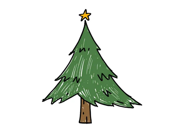 Pennellata Disegnata Mano Albero Natale Con Stella Isolata Sfondo Png — Vettoriale Stock