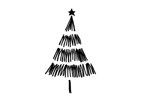 手绘毛笔笔划圣诞树 星形孤立在粉笔或透明背景上 生日和豪华贺卡的图片资源 矢量说明 — 图库矢量图片