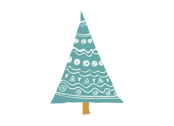 Handgetekende Borstelslag Kerstboom Met Ster Geïsoleerd Png Transparante Achtergrond Grafische — Stockvector