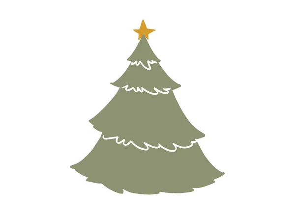 Pennellata Disegnata Mano Albero Natale Con Stella Isolata Sfondo Png — Vettoriale Stock