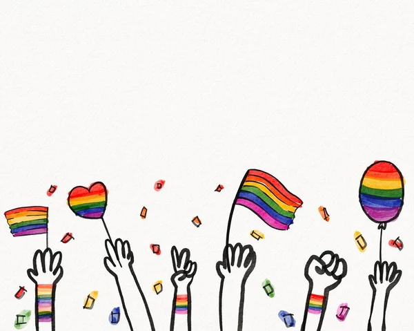 Orgullo Lgbt Mes Acuarela Textura Concepto Levantamiento Mano Arco Iris — Foto de Stock