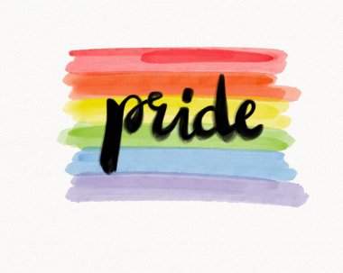 LGBT Gurur Ayı suluboya doku konsepti. Gökkuşağı bayraklı fırça biçimi beyaz arkaplanda izole.