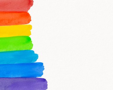 LGBT Gurur Ayı suluboya doku konsepti. Gökkuşağı bayraklı fırça biçimi beyaz arkaplanda izole.
