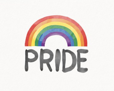 LGBT Gurur Ayı suluboya doku konsepti. Gökkuşağı bayraklı fırça biçimi beyaz arkaplanda izole.