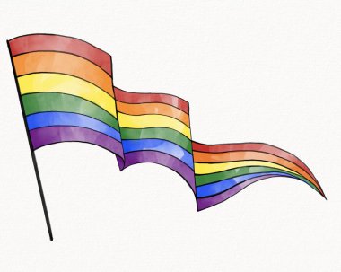 LGBT Gurur Ayı suluboya doku konsepti. Gökkuşağı bayraklı fırça biçimi beyaz arkaplanda izole.