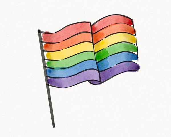 Lgbt Trots Maand Aquarel Textuur Concept Rainbow Vlag Borstel Stijl — Stockfoto