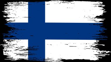 Png veya şeffaf arkaplanda izole edilmiş fırça boyalı Finlandiya bayrağı. Finlandiya 'nın sembolü.
