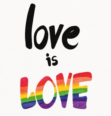 LGBT Gurur Ayı suluboya doku konsepti. Gökkuşağı aşk metni.