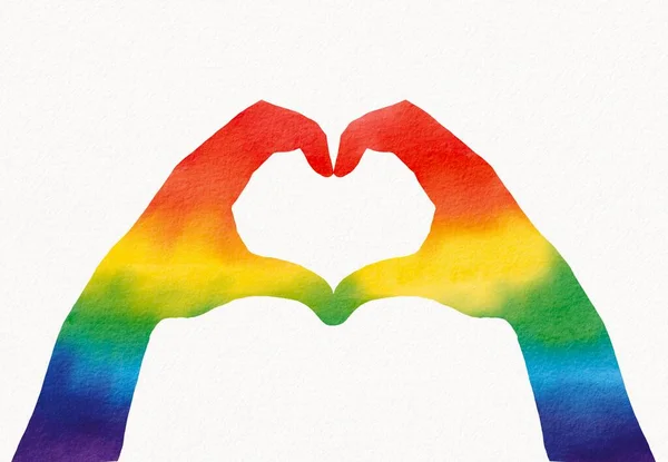 Hands Form Heart Rainbow Flag Brush Style Lgbt Pride Month — Fotografia de Stock