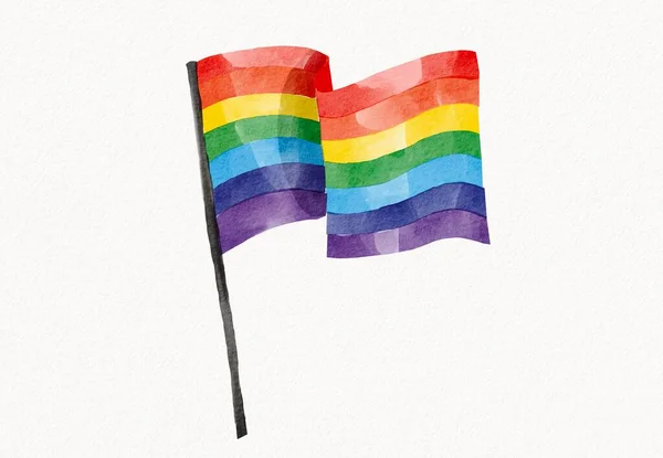 Regnbågsflagga Borste Akvarell Stil Isolera Vit Bakgrund Hbtq Pride Månad — Stockfoto