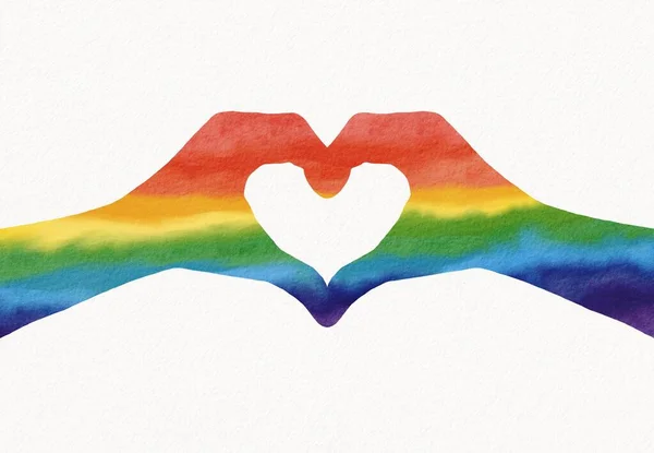 Ręce Postaci Serca Tęczową Flagą Pędzla Stylu Lgbt Pride Miesiąc — Zdjęcie stockowe