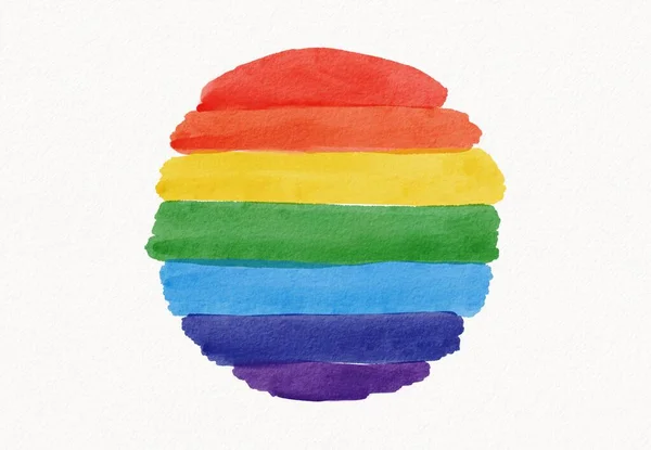 Duhová Vlajka Kruh Akvarel Styl Štětce Lgbt Pride Měsíc Akvarel — Stock fotografie