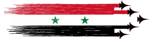 Syrien Flagge Mit Militärischen Kampfjets Hintergrund Vektorillustration — Stockvektor