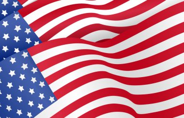 Beyaz arka planda sallanan Amerikan bayrağı.