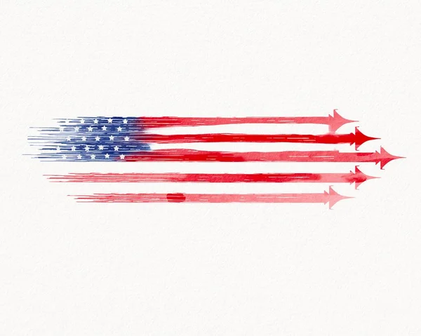 Usa Flag Military Fighter Jets Watercolor Brush Paint Textured — Stock fotografie