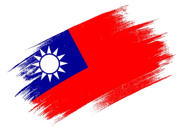 Taiwan Flag Brush Paint Textured White Background — Vector de stock