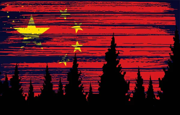 Прапор Китаю Намальований Мазками Нічному Небі Фоні Лісу — стоковий вектор