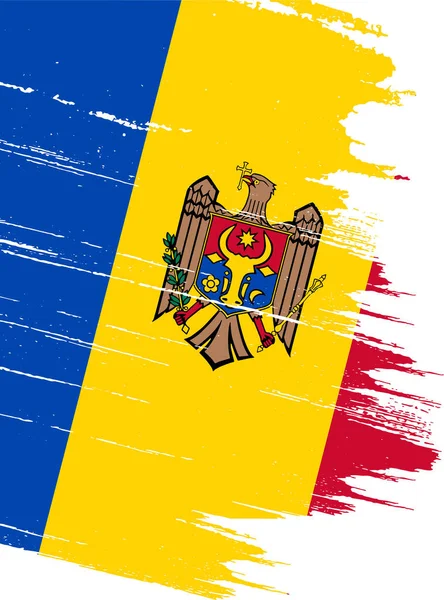 Σημαία Μολδαβίας Χρώμα Πινέλου Υφή Λευκό Φόντο — Διανυσματικό Αρχείο
