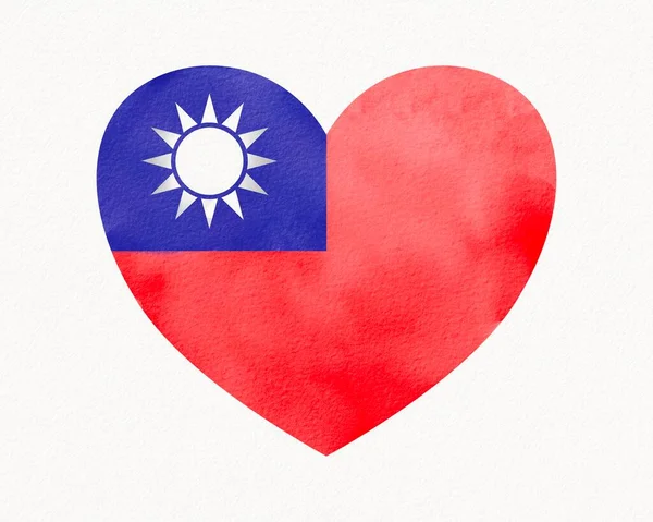 Taiwan  flag with  heart shape watercolor  brush paint textured
