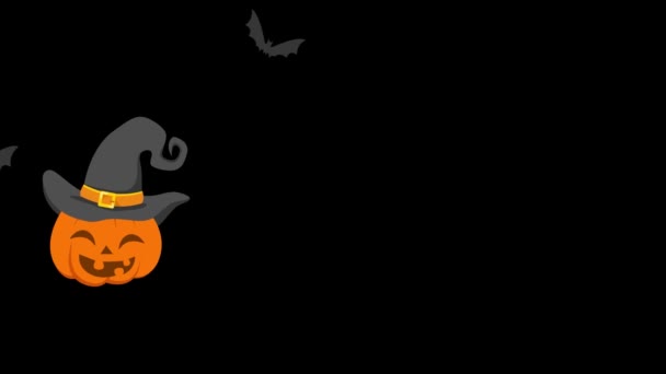 Halloween Party Background Happy Pumpkin Wears Witches Hat Smiling Jump — Stock Video