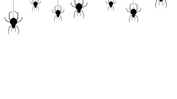 Απόκριες Κόμμα Φόντο Αράχνη Κρέμονται Από Αράχνες Λευκό Φόντο — Αρχείο Βίντεο