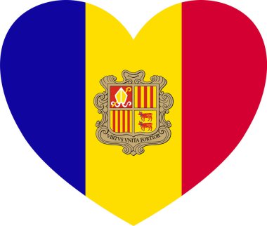 Şeffaf arkaplanda kalp şeklinde Andorra bayrağı izole