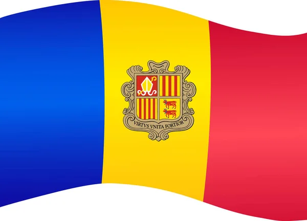 Bandera Andorra Ondeando Sobre Fondo Blanco — Archivo Imágenes Vectoriales