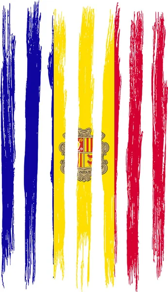 Andorra Zászló Ecset Festék Texturált Fehér Háttér — Stock Vector