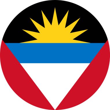 Antigua ve Barbuda bayrağı şeffaf arkaplanda izole edilmiş daire şeklinde.
