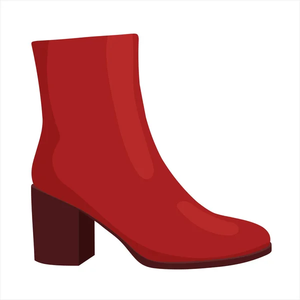 Women Autumn Red Leather Boot Heel White Background Vector Illustration — 图库矢量图片