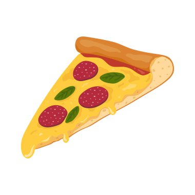 Vector slice of delicious pizza on a white background