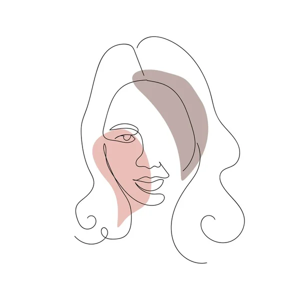 女性のミニマリスト・リニア・ポートレート。美容室のためのロゴ,女性の抽象的なベクトル肖像画 — ストックベクタ