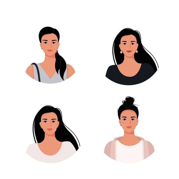 Portrait set of an attractive young girl. Vector illustration in flat style — Stock Vector