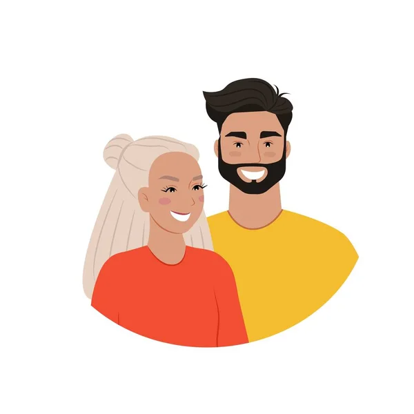 Schönes Paar, junge Frau und Mann, Porträts. Vektorillustration im flachen Stil — Stockvektor
