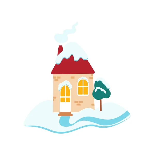 Snowy cute house. Vector illustration in flat style. Isolate — Wektor stockowy