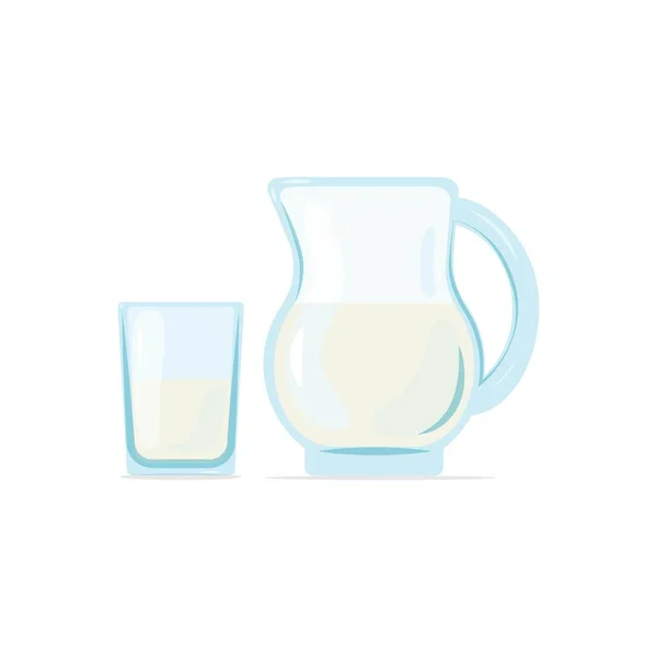 壶中的牛奶和玻璃杯中的牛奶,扁平的矢量图解 — 图库矢量图片
