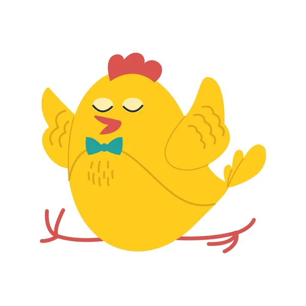 Žluté roztomilé kuře běží. Vektorové ilustrace plochý kreslený styl. Velikonoční kuře — Stockový vektor