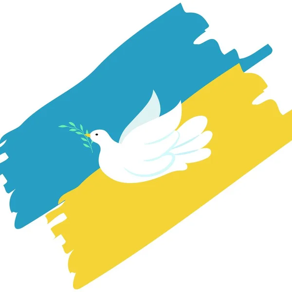 Голубь мира на фоне украинского флага. Векторная иллюстрация в плоском стиле — стоковый вектор