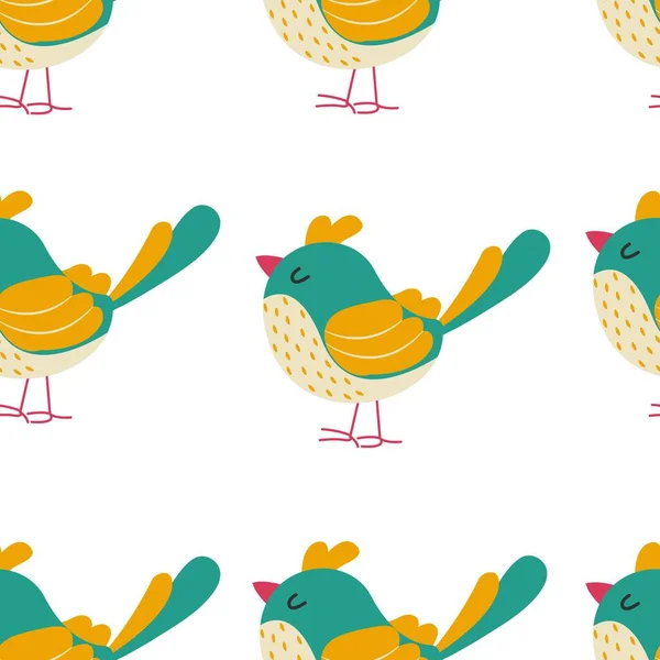 Colorful birds seamless pattern. Exotic birds in different print poses. Vector illustration.