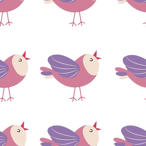 Colorful birds seamless pattern. Exotic birds in different print poses. Vector illustration.