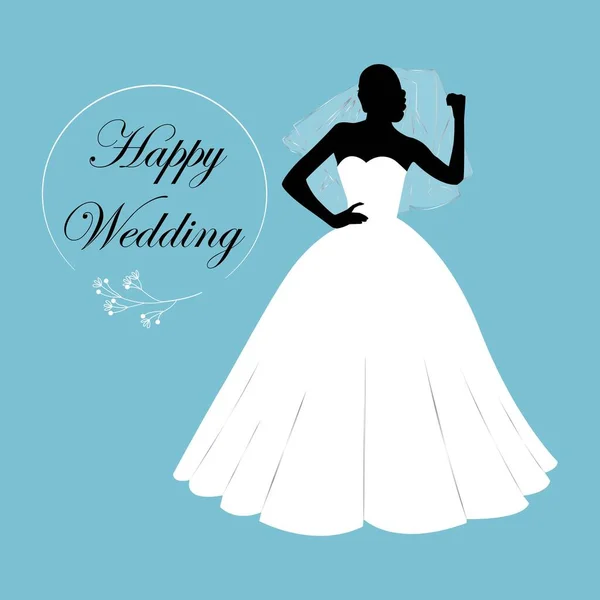 Bride Holding Veil Silhouette Wedding Card Invitation Female Silhouette Lush — Stok Vektör