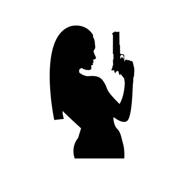 Silhouettes Woman Weapons Hands Vector Illustration Simple — Stock Vector