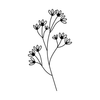 Illustration of a flower, silhouette of a twig with flowers and leaves. Vector illustration. Floral print.