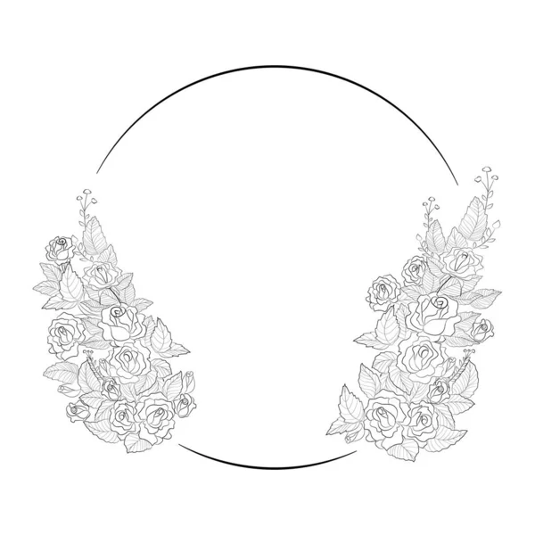 Round frame coloring with flowers roses. Roses for coloring pages. Vector illustration.