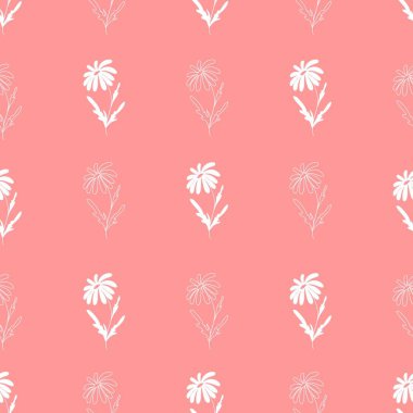 Papatya çayı silueti, kusursuz desen. Çiçekler ve bitkiler. Vektör minimalist yazdırma.