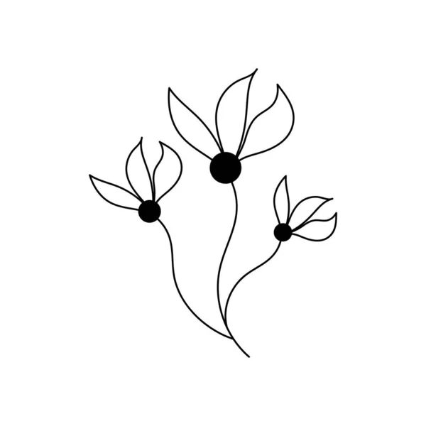 Illustration Flower Silhouette Twig Flowers Leaves Vector Illustration Floral Print — Vetor de Stock