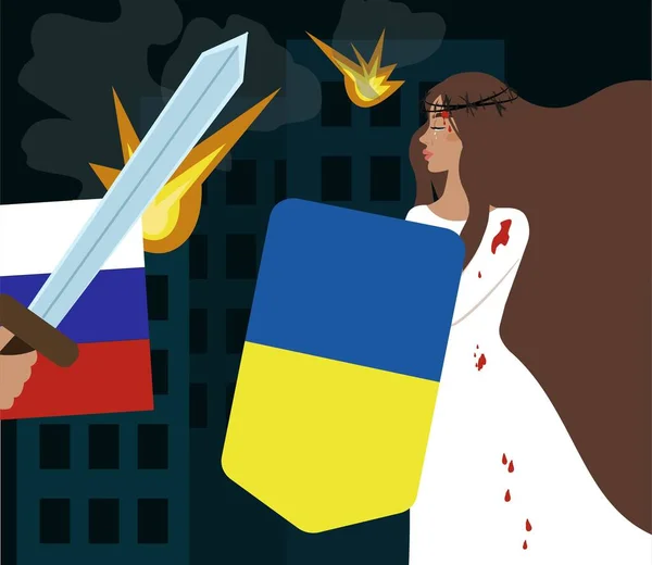 Der Krieg Der Ukraine Betet Für Die Ukraine Vektorillustration Flachen — Stockvektor